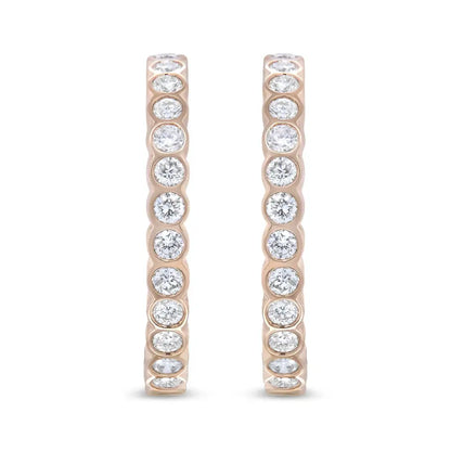 18k Rose Gold 1 Cttw Round Bezel-set Diamond Hoop Earrings (f-g Color Vs1-vs2 Clarity) - Fine Jewelry us Direct