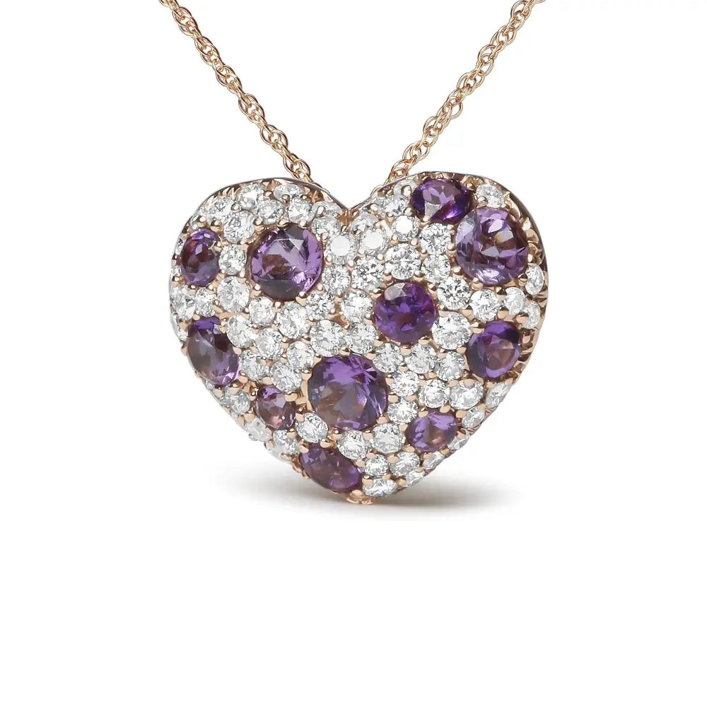 18k Rose Gold 3/4 Cttw Diamond and Purple Amethyst Cluster Heart Shape 18’’ Pendant Necklace (g-h Color Si1-si2