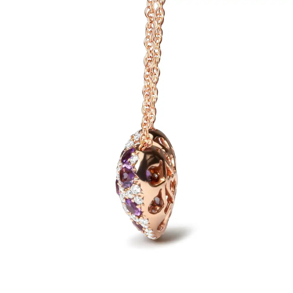 18k Rose Gold 3/4 Cttw Diamond and Purple Amethyst Cluster Heart Shape 18’’ Pendant Necklace (g-h Color Si1-si2