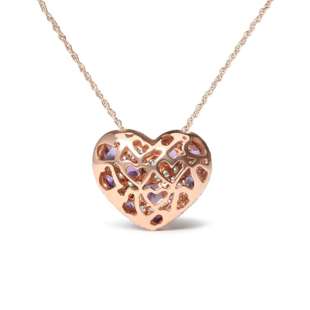 18k Rose Gold 3/4 Cttw Diamond and Purple Amethyst Cluster Heart Shape 18’’ Pendant Necklace (g-h Color Si1-si2