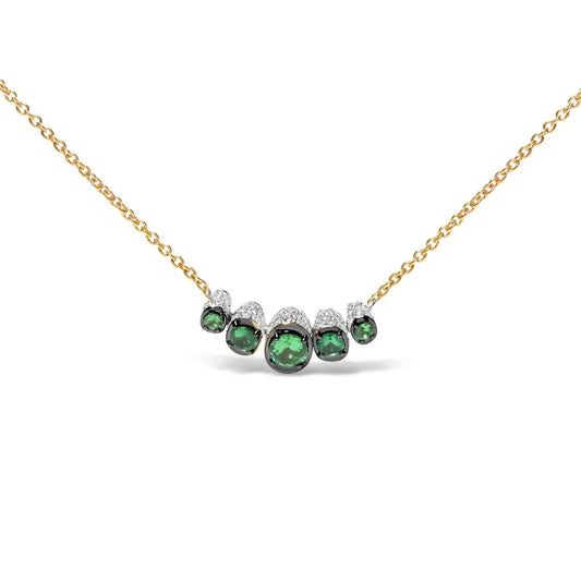 18k Rose Gold 3/4 Cttw Pave Diamonds and Graduated Green Tsavorite Gemstone Curved Bar Choker Necklace (g-h Color