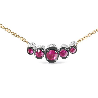 18k Rose Gold 3/4 Cttw Pave Diamonds and Graduated Red Ruby Gemstone Curved Bar Choker Necklace (g-h Color Si1-si2