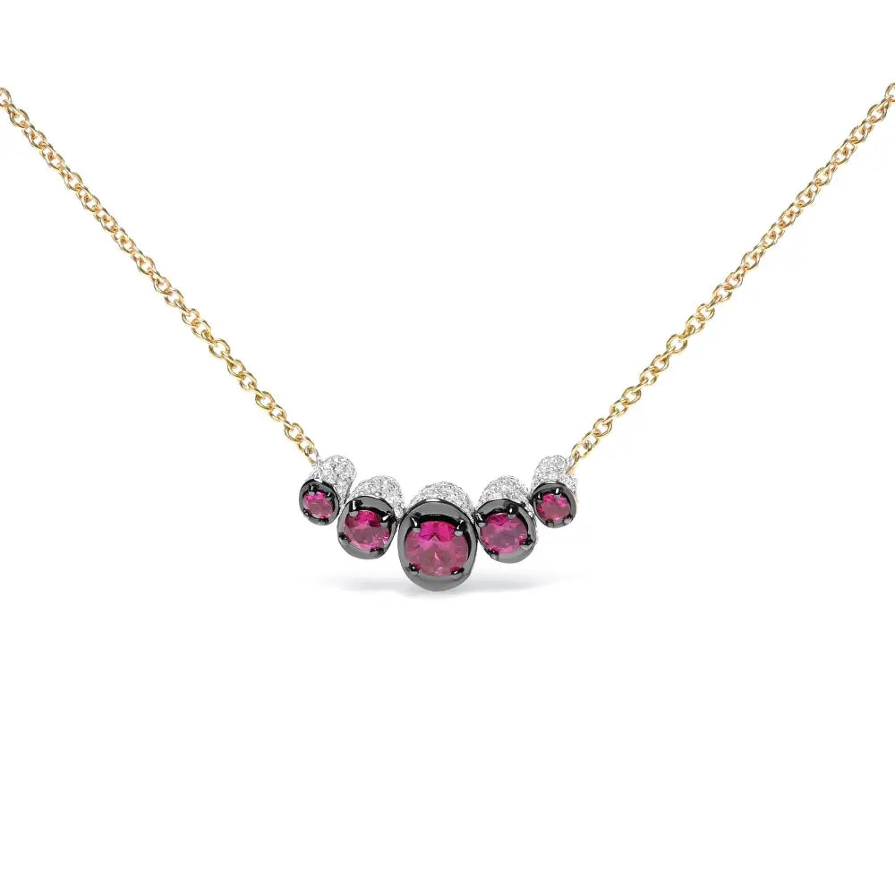 18k Rose Gold 3/4 Cttw Pave Diamonds and Graduated Red Ruby Gemstone Curved Bar Choker Necklace (g-h Color Si1-si2