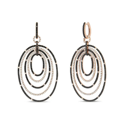 18k Rose Gold 5.00 Cttw Round Black and White Diamond Graduated Hoop Dangle Earrings (black F-g Color Vs1-vs2 Clarity)