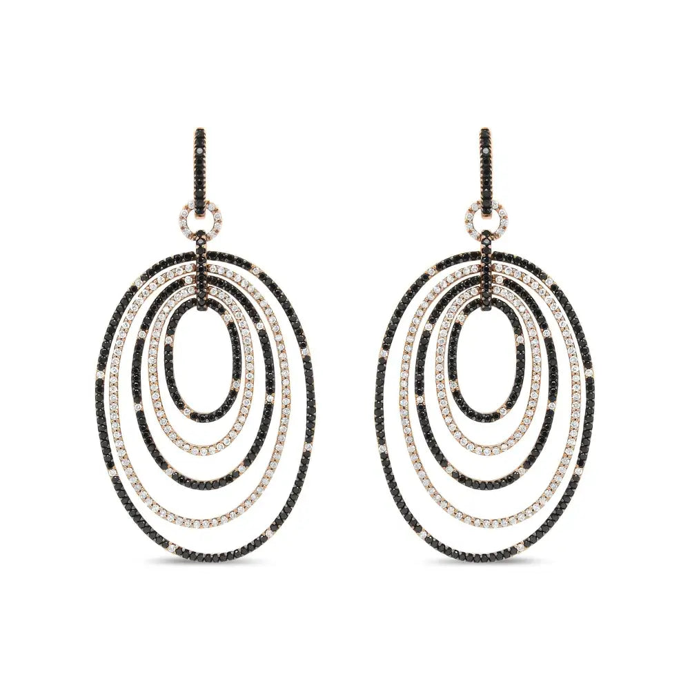 18k Rose Gold 5.00 Cttw Round Black and White Diamond Graduated Hoop Dangle Earrings (black F-g Color Vs1-vs2 Clarity)