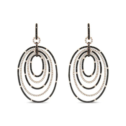 18k Rose Gold 5.00 Cttw Round Black and White Diamond Graduated Hoop Dangle Earrings (black F-g Color Vs1-vs2 Clarity)