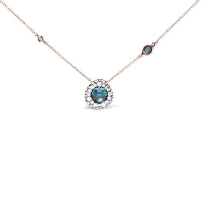 18k Rose Gold 5/8 Cttw Diamond and London Blue Topaz Gemstone Bezel-set Cluster 18’’ Station Necklace (g-h Color