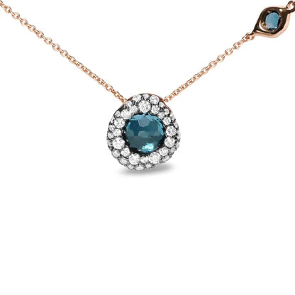 18k Rose Gold 5/8 Cttw Diamond and London Blue Topaz Gemstone Bezel-set Cluster 18’’ Station Necklace (g-h Color