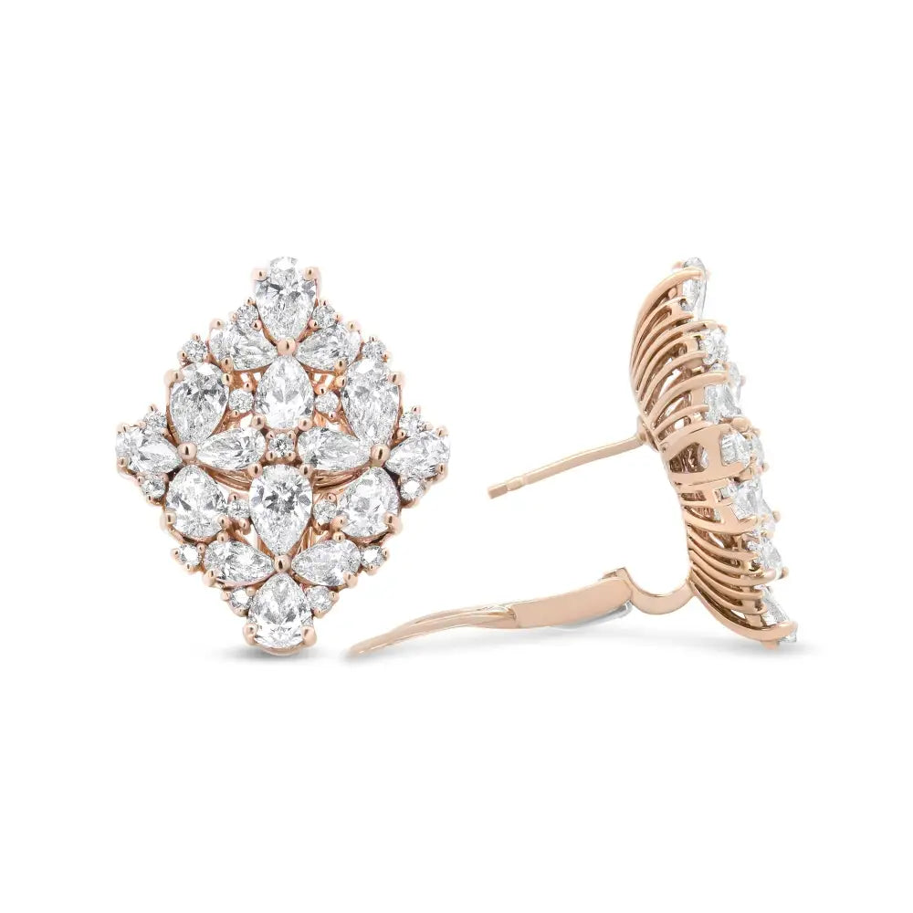 18k Rose Gold 8 1/3 Cttw Pear and Round Diamond Floral Cluster Omega Earrings (f-g Color Vs1-vs2 Clarity) - Fine