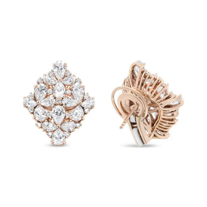 18k Rose Gold 8 1/3 Cttw Pear and Round Diamond Floral Cluster Omega Earrings (f-g Color Vs1-vs2 Clarity) - Fine