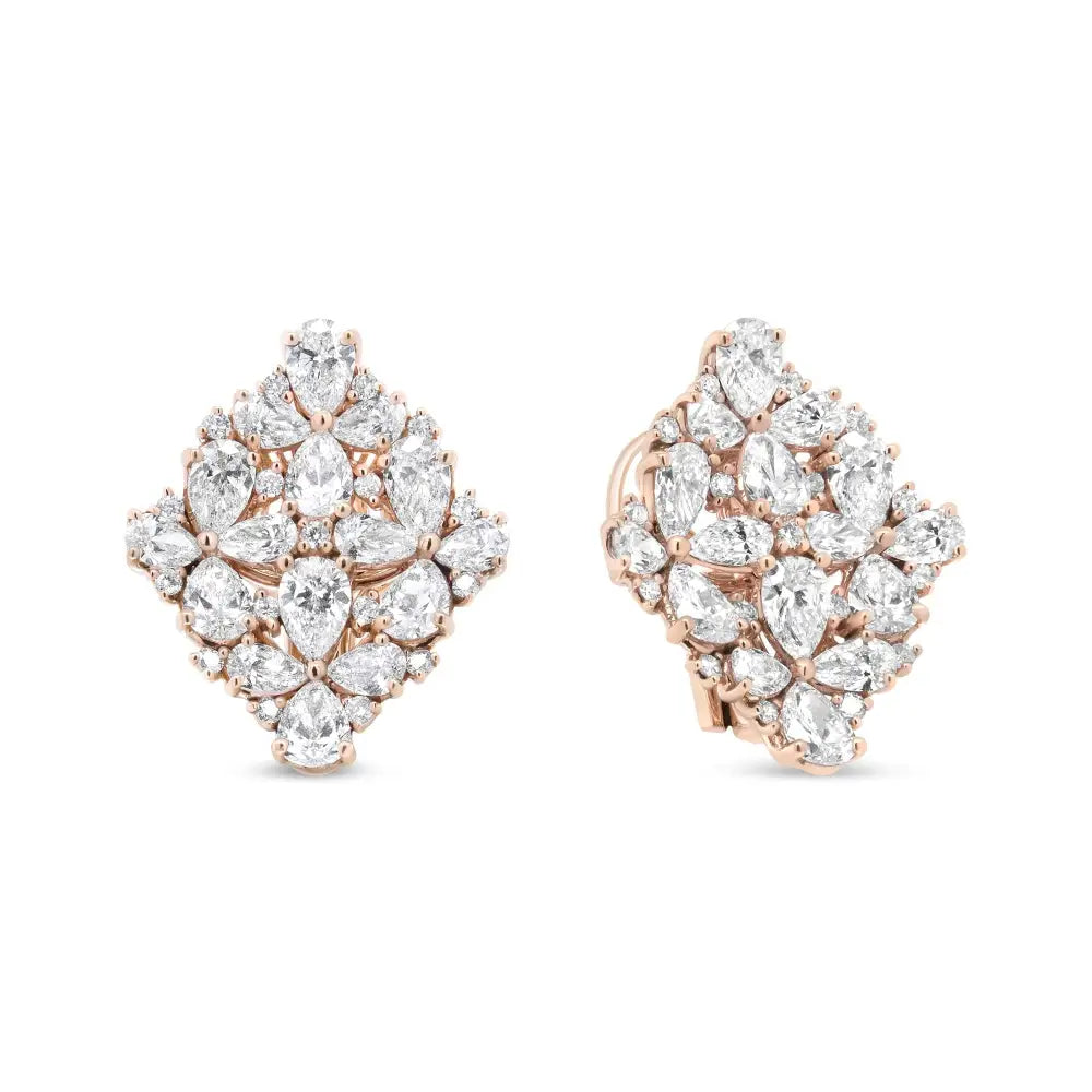 18k Rose Gold 8 1/3 Cttw Pear and Round Diamond Floral Cluster Omega Earrings (f-g Color Vs1-vs2 Clarity) - Fine