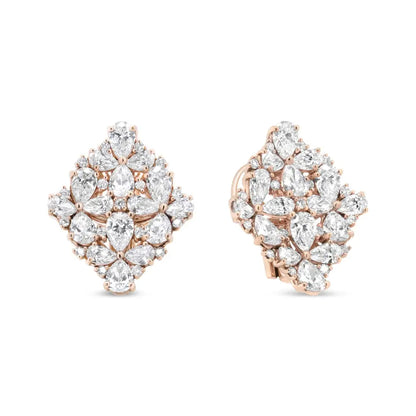 18k Rose Gold 8 1/3 Cttw Pear and Round Diamond Floral Cluster Omega Earrings (f-g Color Vs1-vs2 Clarity) - Fine