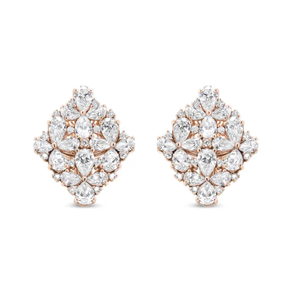 18k Rose Gold 8 1/3 Cttw Pear and Round Diamond Floral Cluster Omega Earrings (f-g Color Vs1-vs2 Clarity) - Fine