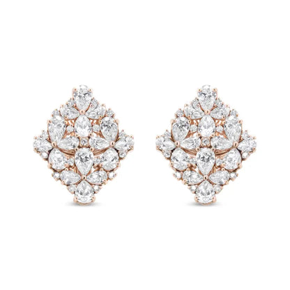 18k Rose Gold 8 1/3 Cttw Pear and Round Diamond Floral Cluster Omega Earrings (f-g Color Vs1-vs2 Clarity) - Fine