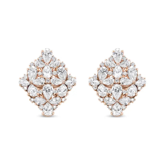 18k Rose Gold 8 1/3 Cttw Pear and Round Diamond Floral Cluster Omega Earrings (f-g Color Vs1-vs2 Clarity) - Fine