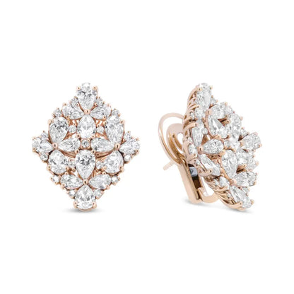 18k Rose Gold 8 1/3 Cttw Pear and Round Diamond Floral Cluster Omega Earrings (f-g Color Vs1-vs2 Clarity) - Fine