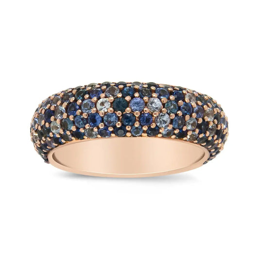 18k Rose Gold Multi Row Blue Sapphire Domed Top Band Ring - Fine Jewelry us Direct