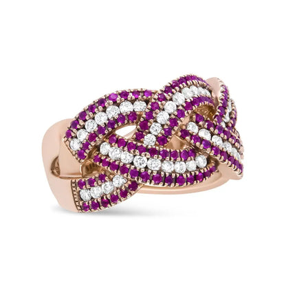 18k Rose Gold Red Ruby and 7/8 Cttw Diamond Woven Braided Band Ring (f-g Color Vs1-vs2 Clarity) - Fine Jewelry us Direct