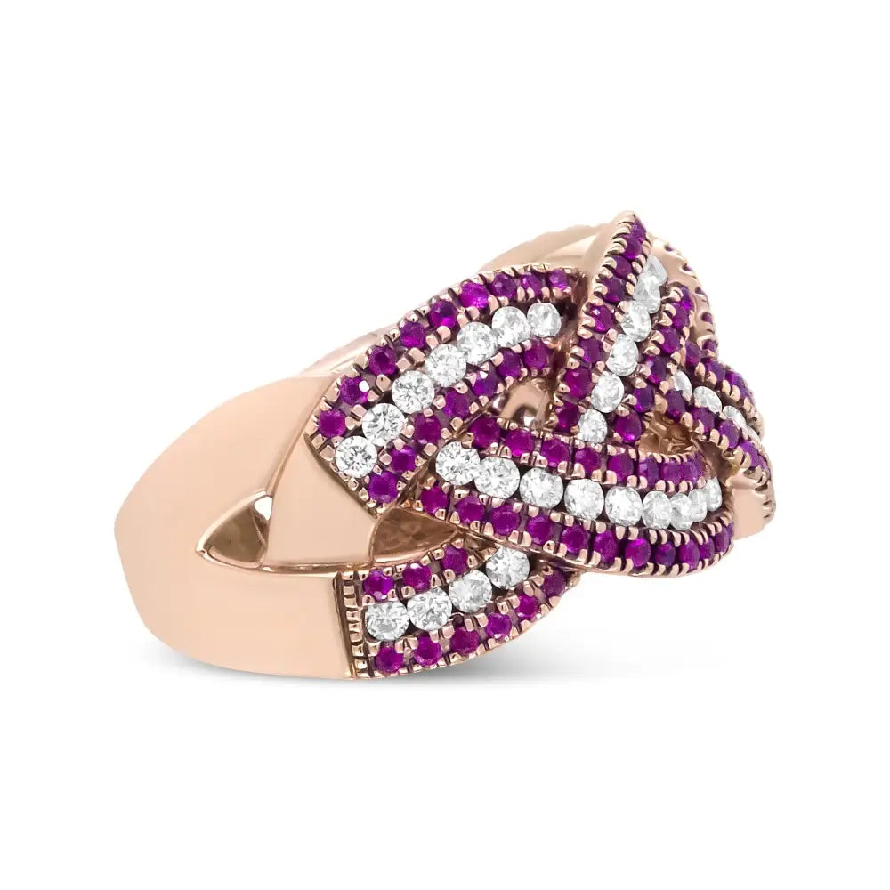 18k Rose Gold Red Ruby and 7/8 Cttw Diamond Woven Braided Band Ring (f-g Color Vs1-vs2 Clarity) - Fine Jewelry us Direct