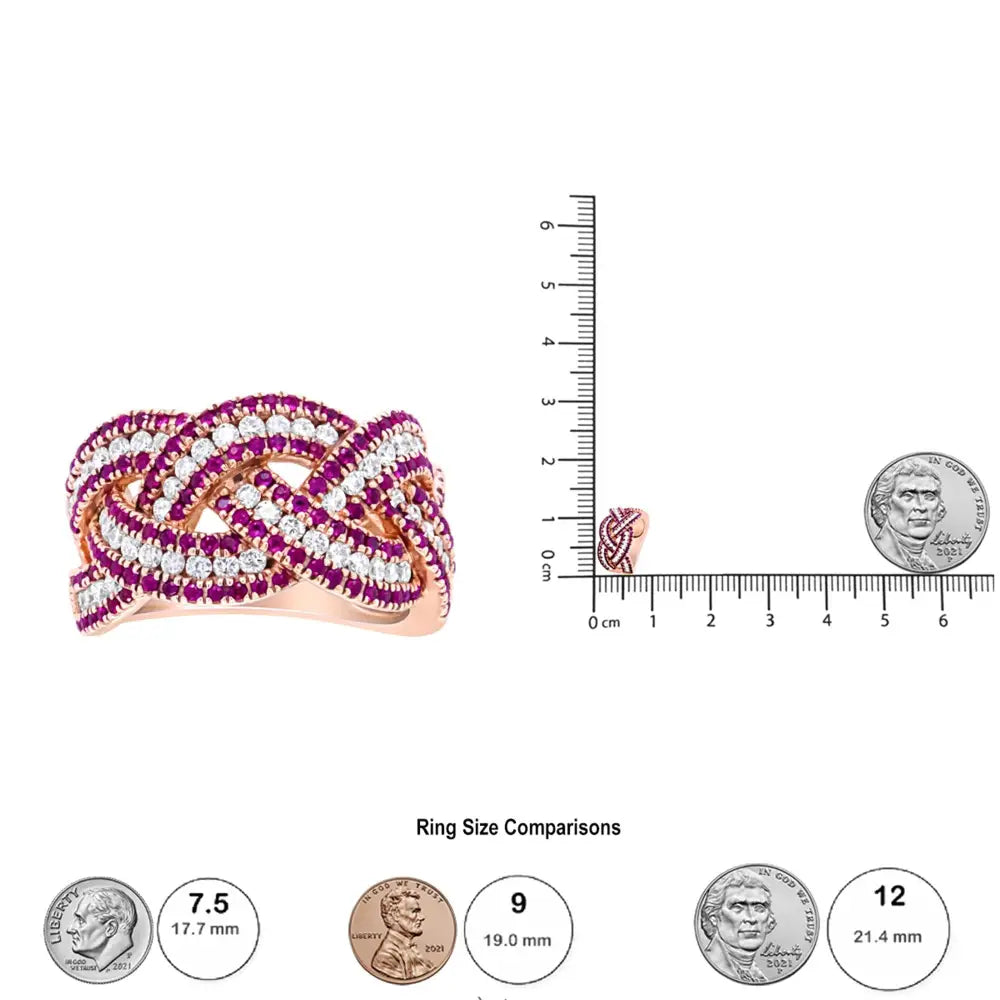 18k Rose Gold Red Ruby and 7/8 Cttw Diamond Woven Braided Band Ring (f-g Color Vs1-vs2 Clarity) - Fine Jewelry us Direct