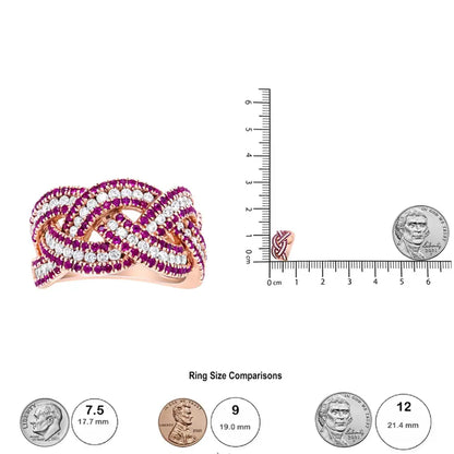 18k Rose Gold Red Ruby and 7/8 Cttw Diamond Woven Braided Band Ring (f-g Color Vs1-vs2 Clarity) - Fine Jewelry us Direct