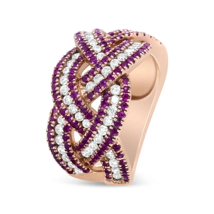 18k Rose Gold Red Ruby and 7/8 Cttw Diamond Woven Braided Band Ring (f-g Color Vs1-vs2 Clarity) - Fine Jewelry us Direct