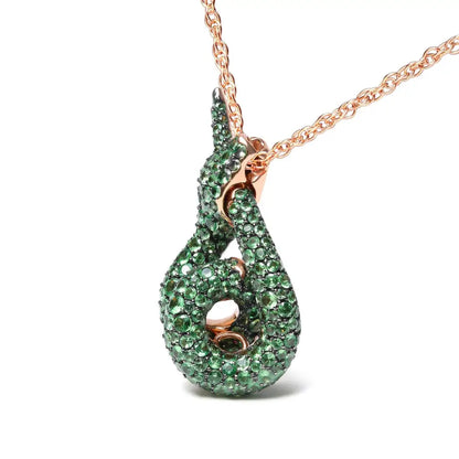 18k Rose Gold Round Green Tsavorite Gemstone Cluster Spiral Snake Design 18’’ Pendant Necklace (aaa + Quality)