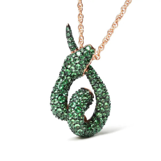 18k Rose Gold Round Green Tsavorite Gemstone Cluster Spiral Snake Design 18’’ Pendant Necklace (aaa + Quality)