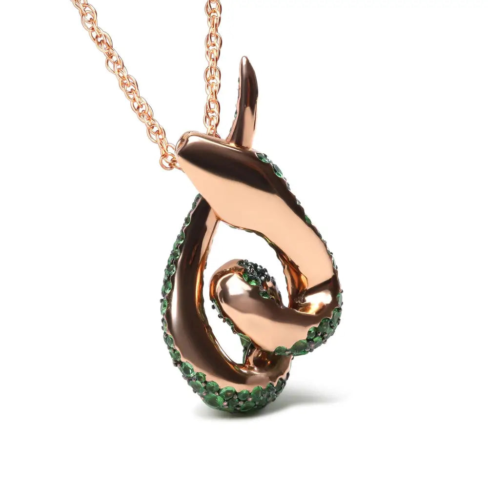 18k Rose Gold Round Green Tsavorite Gemstone Cluster Spiral Snake Design 18’’ Pendant Necklace (aaa + Quality)