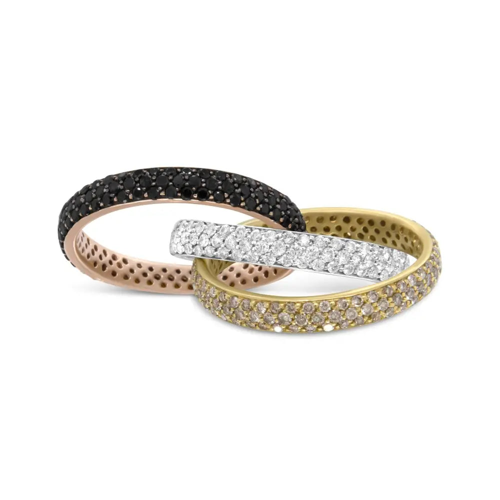 18k Tri-color Gold 3 5/8 Cttw Diamond Interlocking Stackable Band Ring Set (champagne Black and F-g Color Vs1-vs2