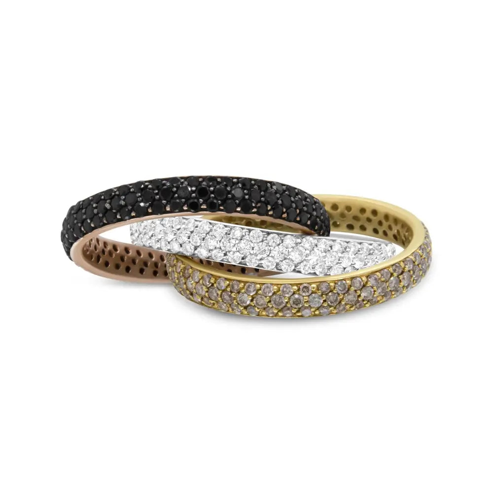 18k Tri-color Gold 3 5/8 Cttw Diamond Interlocking Stackable Band Ring Set (champagne Black and F-g Color Vs1-vs2