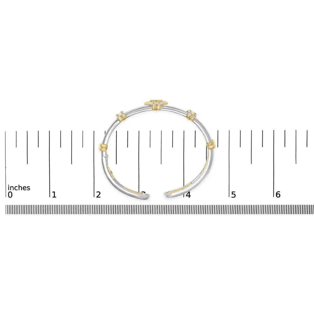 18k Two-tone Gold 1 1/2 Cttw Diamond Open Cuff Bangle Bracelet Braided Detail Geometric Centerpiece (g-h Color Vs1-vs2