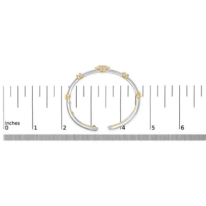 18k Two-tone Gold 1 1/2 Cttw Diamond Open Cuff Bangle Bracelet Braided Detail Geometric Centerpiece (g-h Color Vs1-vs2