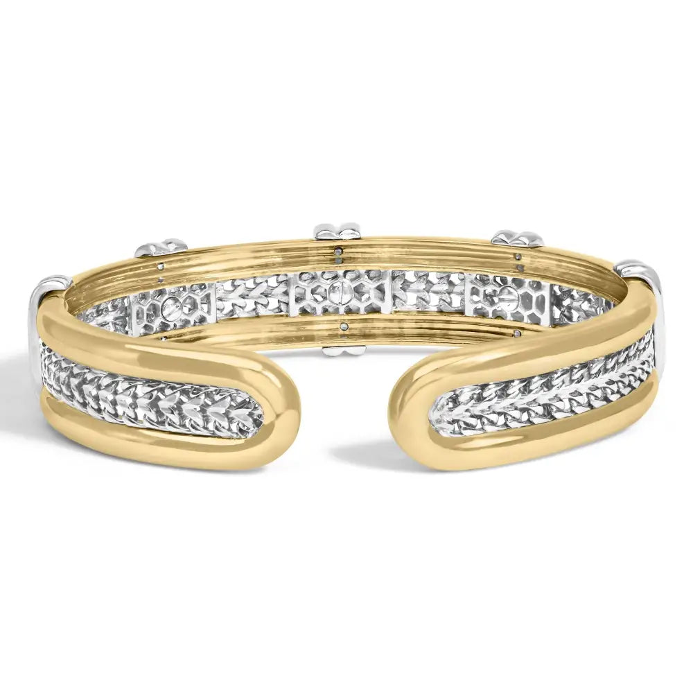 18k Two-tone Gold 1 1/2 Cttw Diamond Open Cuff Bangle Bracelet Braided Detail Geometric Centerpiece (g-h Color Vs1-vs2