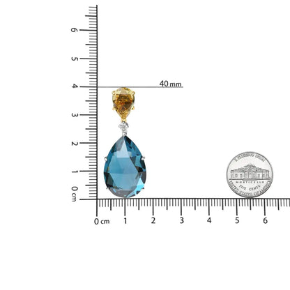 18k White and Yellow Gold 1/5 Cttw Diamond with Pear Cut Lemon Quartz London Blue Topaz Gemstone Dangle Earring (g-h