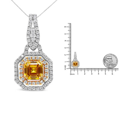 18k White and Yellow Gold 2 3/5 Cttw Lab Grown Asscher Diamond Double Framed Halo 18’’ Pendant Necklace (yellow/g-h