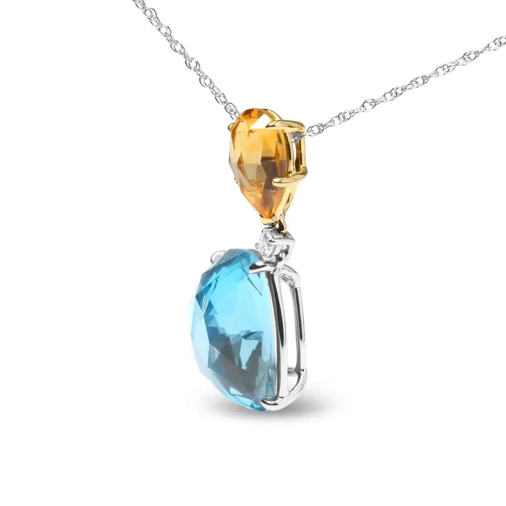 18k White and Yellow Gold Diamond Accent Citrine Sky Blue Topaz Gemstone Dangle Drop 18’’ Pendant Necklace (g-h