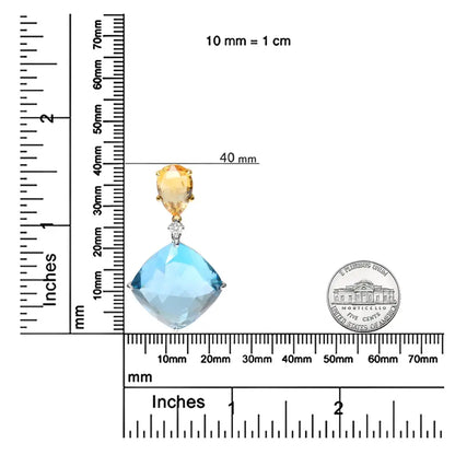 18k White and Yellow Gold Diamond Accent Citrine Sky Blue Topaz Gemstone Dangle Drop 18’’ Pendant Necklace (g-h