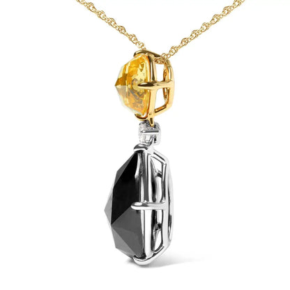 18k White and Yellow Gold Diamond Accent Round Citrine Pear Cut Black Onyx Dangle Drop 18’’ Pendant Necklace (g-h