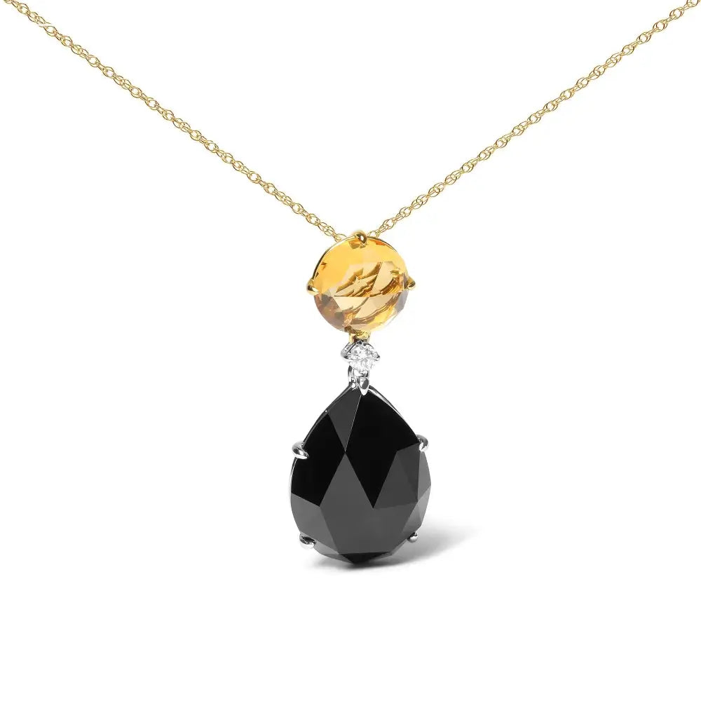 18k White and Yellow Gold Diamond Accent Round Citrine Pear Cut Black Onyx Dangle Drop 18’’ Pendant Necklace (g-h