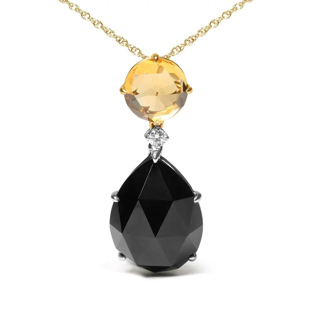 18k White and Yellow Gold Diamond Accent Round Citrine Pear Cut Black Onyx Dangle Drop 18’’ Pendant Necklace (g-h