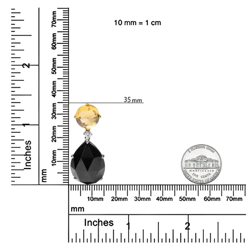 18k White and Yellow Gold Diamond Accent Round Citrine Pear Cut Black Onyx Dangle Drop 18’’ Pendant Necklace (g-h