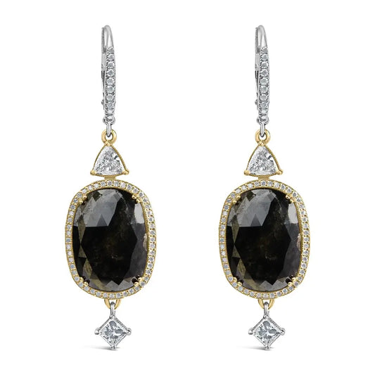 18k White Gold 1.0 Cttw Diamond and 6x9mm Black Onyx Vintage Style Drop Dangle Earrings (f-g Color Vs1-vs2 Clarity)