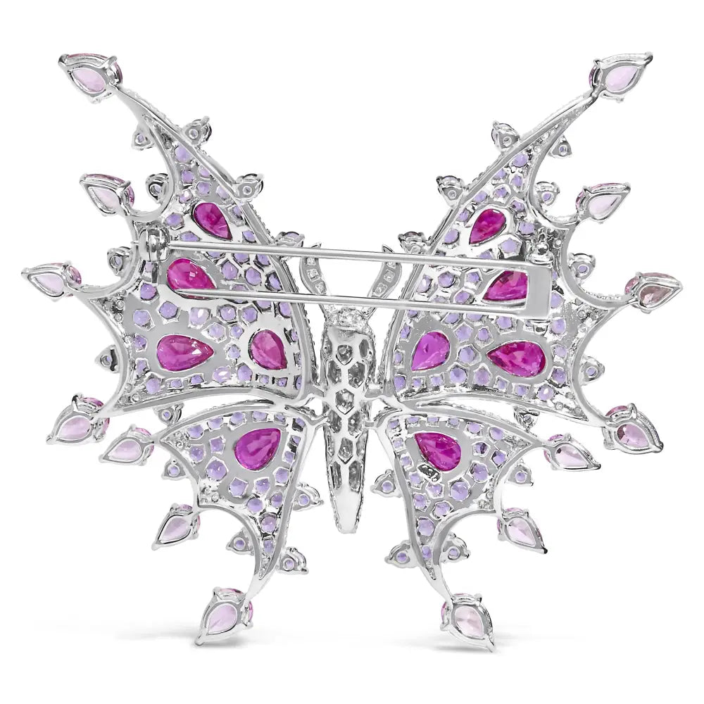 18k White Gold 1.00 Cttw Diamond Ruby Sapphire and Amethyst Mixed Gemstone Butterfly Brooch Pin (g-h Color Vs1-vs2