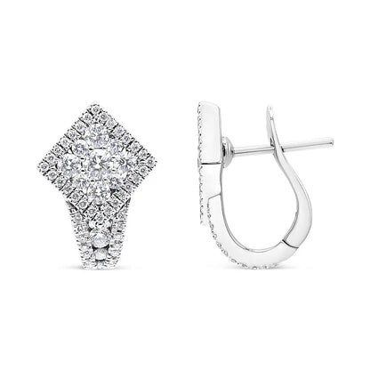 18k White Gold 1 1/10 Cttw Round Diamond Cluster with Halo Hoop Huggie Earring (f-g Color Vs1-vs2 Clarity) - Fine