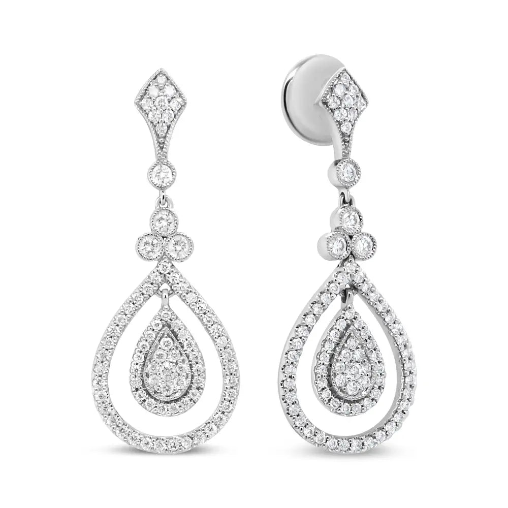 18k White Gold 1 1/4 Cttw Round Diamond Openwork Teardrop-shaped Dangle Earrings (f-g Color Vs1-vs2 Clarity) - Fine