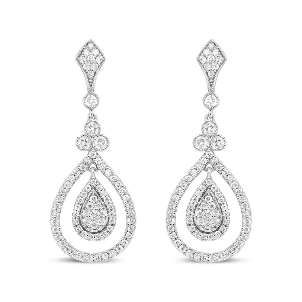 18k White Gold 1 1/4 Cttw Round Diamond Openwork Teardrop-shaped Dangle Earrings (f-g Color Vs1-vs2 Clarity) - Fine