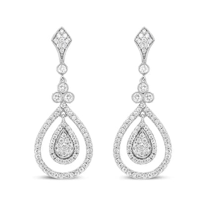 18k White Gold 1 1/4 Cttw Round Diamond Openwork Teardrop-shaped Dangle Earrings (f-g Color Vs1-vs2 Clarity) - Fine