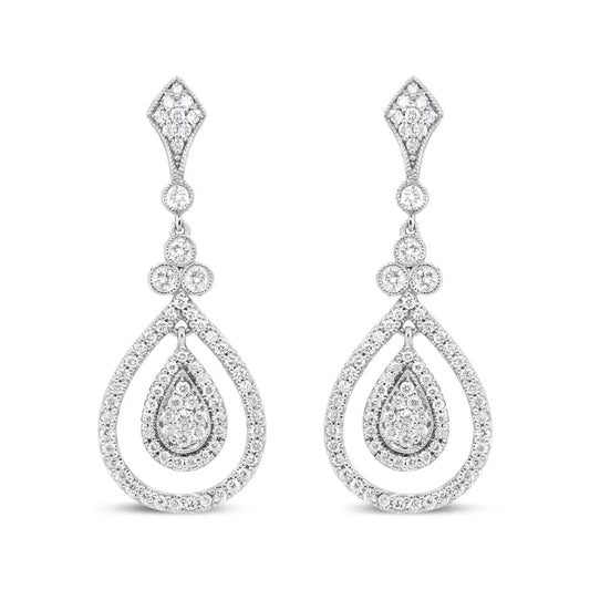 18k White Gold 1 1/4 Cttw Round Diamond Openwork Teardrop-shaped Dangle Earrings (f-g Color Vs1-vs2 Clarity) - Fine