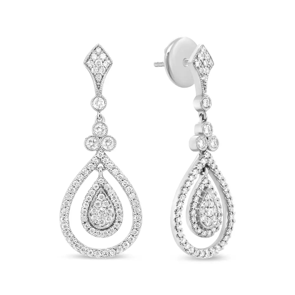 18k White Gold 1 1/4 Cttw Round Diamond Openwork Teardrop-shaped Dangle Earrings (f-g Color Vs1-vs2 Clarity) - Fine